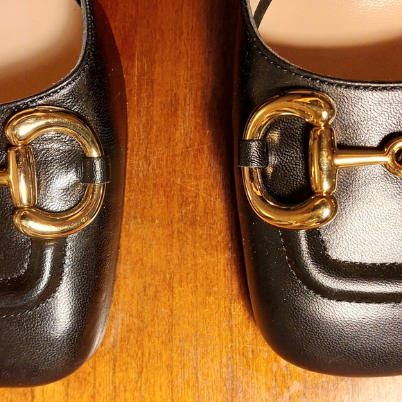 GUCCI Black Midheel Slingback Leather Pumps w/ Block Heels Horsebit Size 40 / 10 - Picture 3 of 8